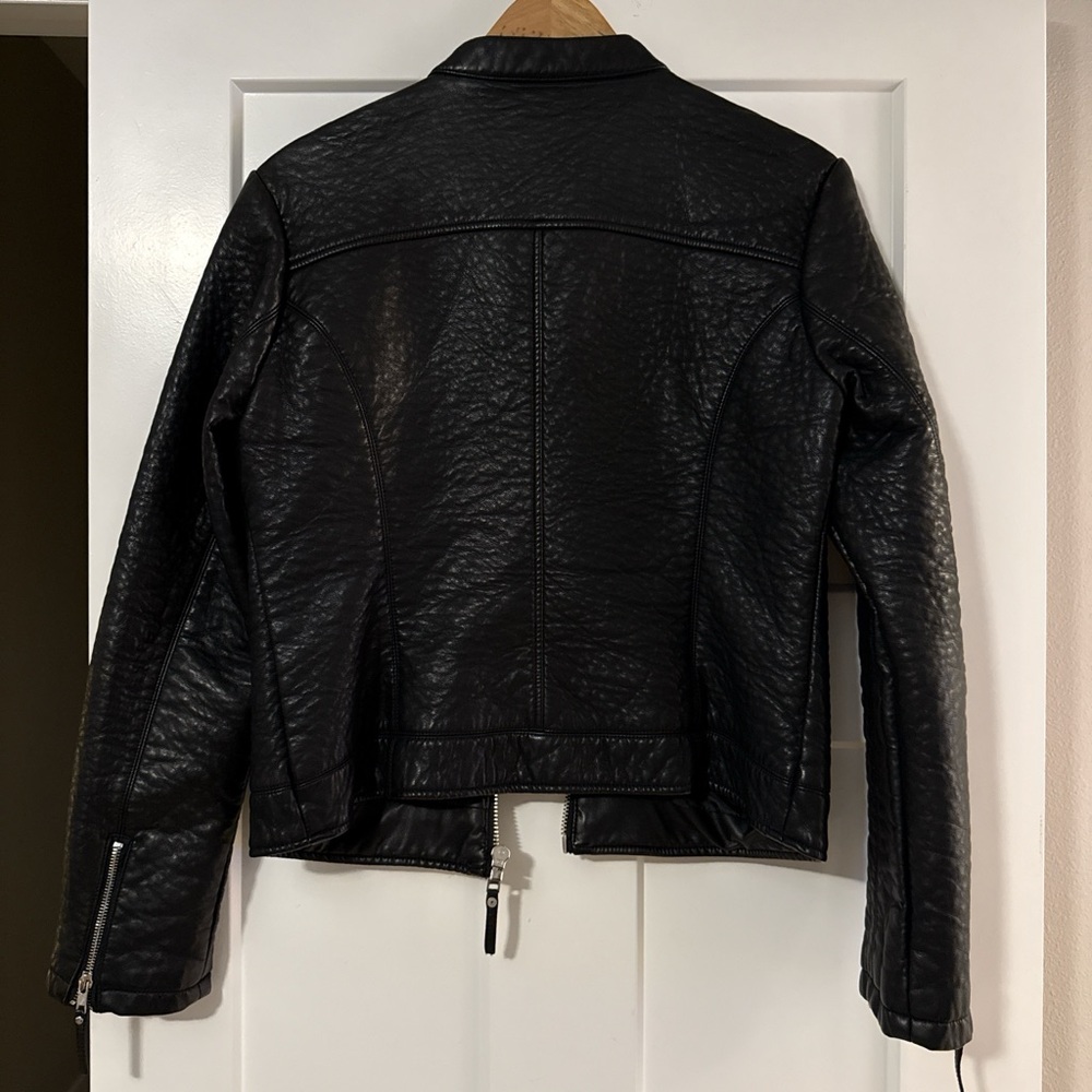 Blanc Noir Textured Black Leather Jacket - Picture 2 of 5